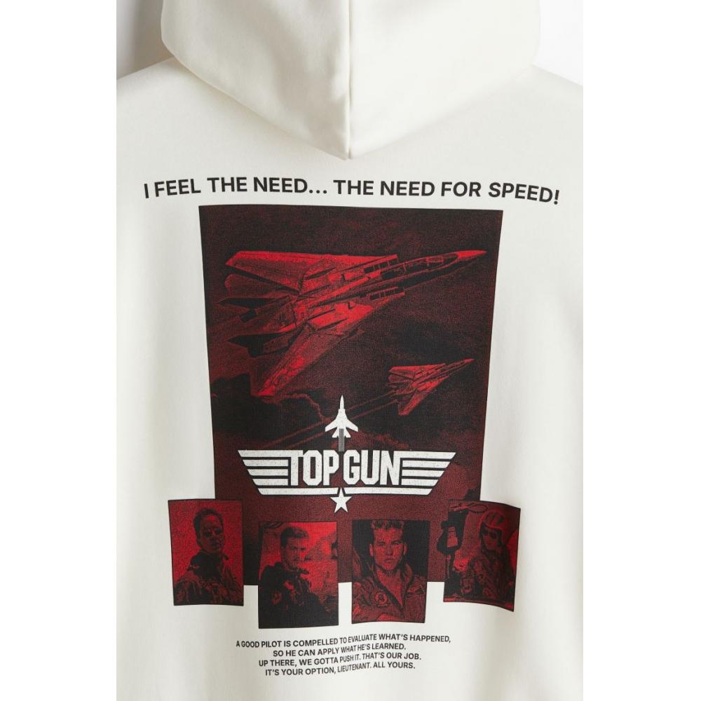 H M Loose Fit Hoodie creaM Top Gun