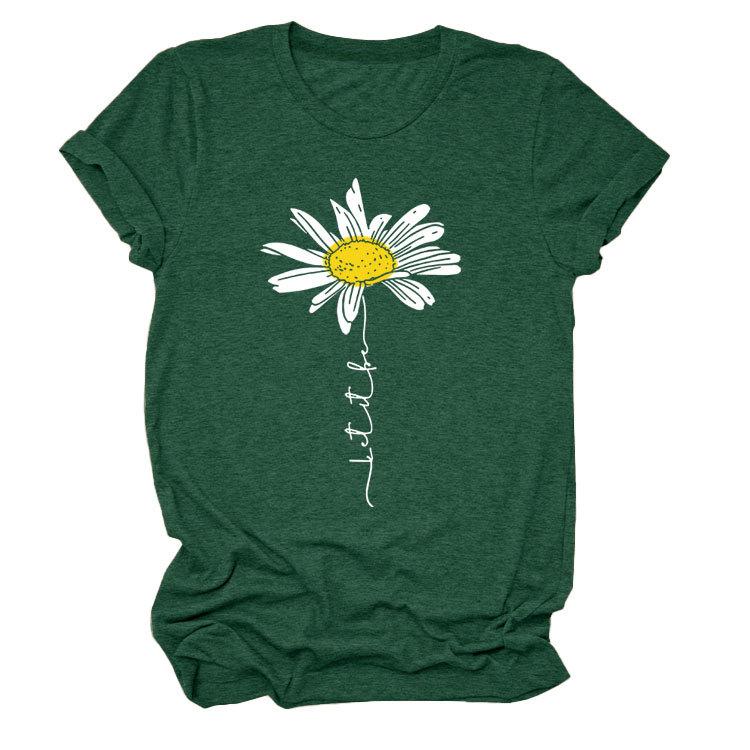 Sommer Rundhals 3D Gänseblümchen Print Top Modische Lässige Kurzarm Damen T-Shirts