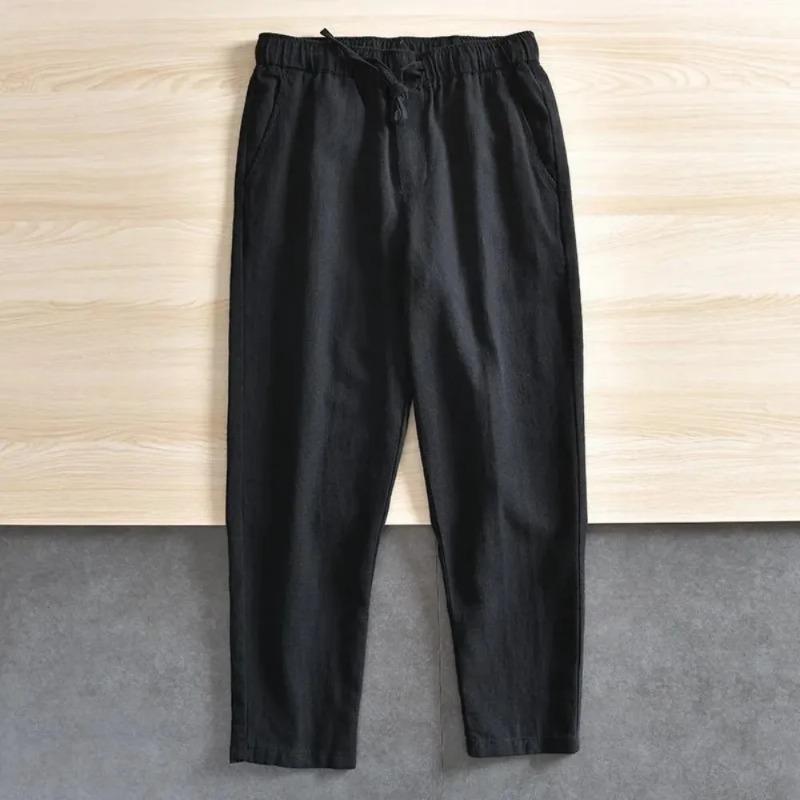 Men s Casual Pants Baggy Streetwear Men Joggers Linen Sports Trousers Long Straight Pant S чёрный
