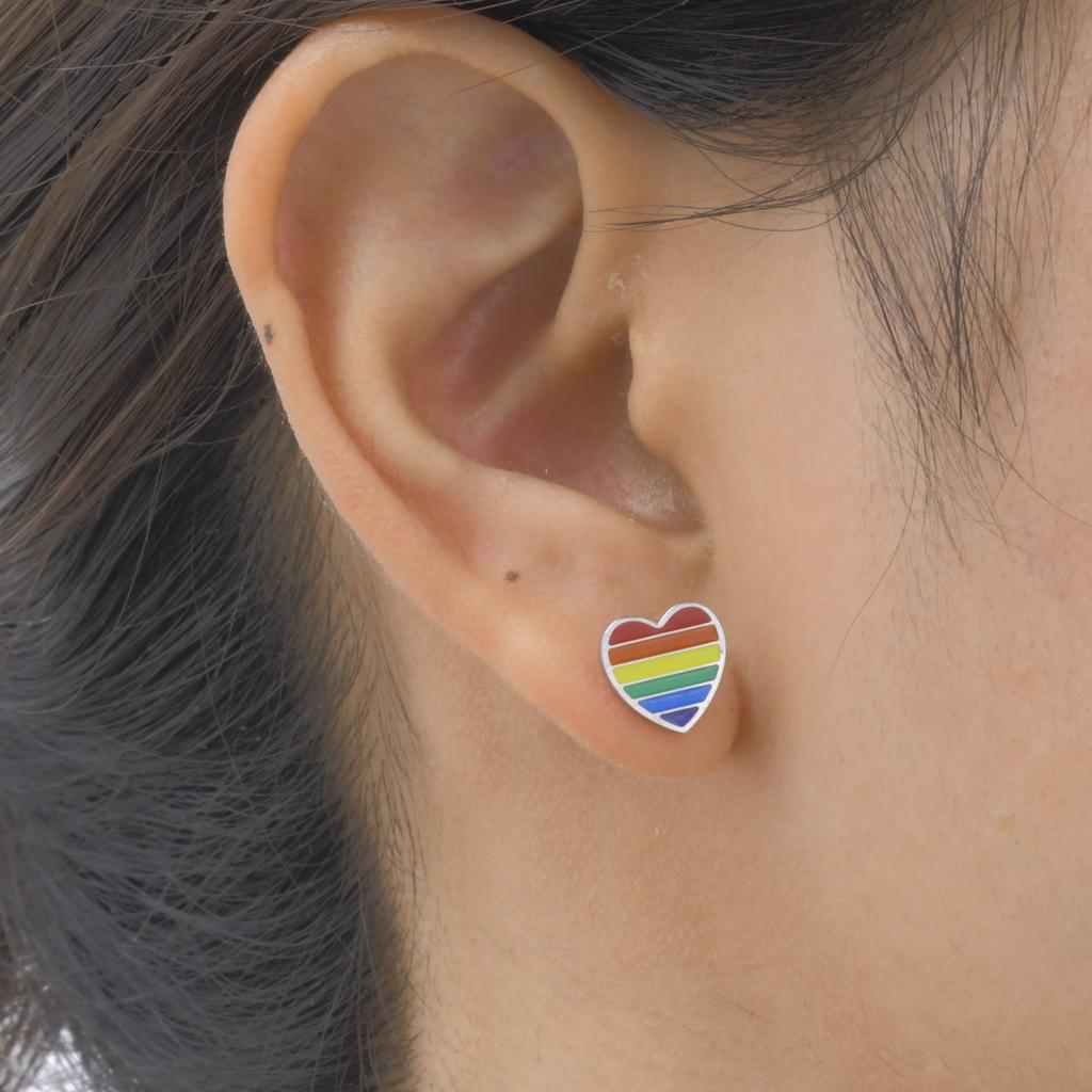 Vnox Stainless Steel Rainbow Heart Earrings For Women,Dainty Women's Stud Earring,Fashion Jewelry With Metallic Shine Party Wear