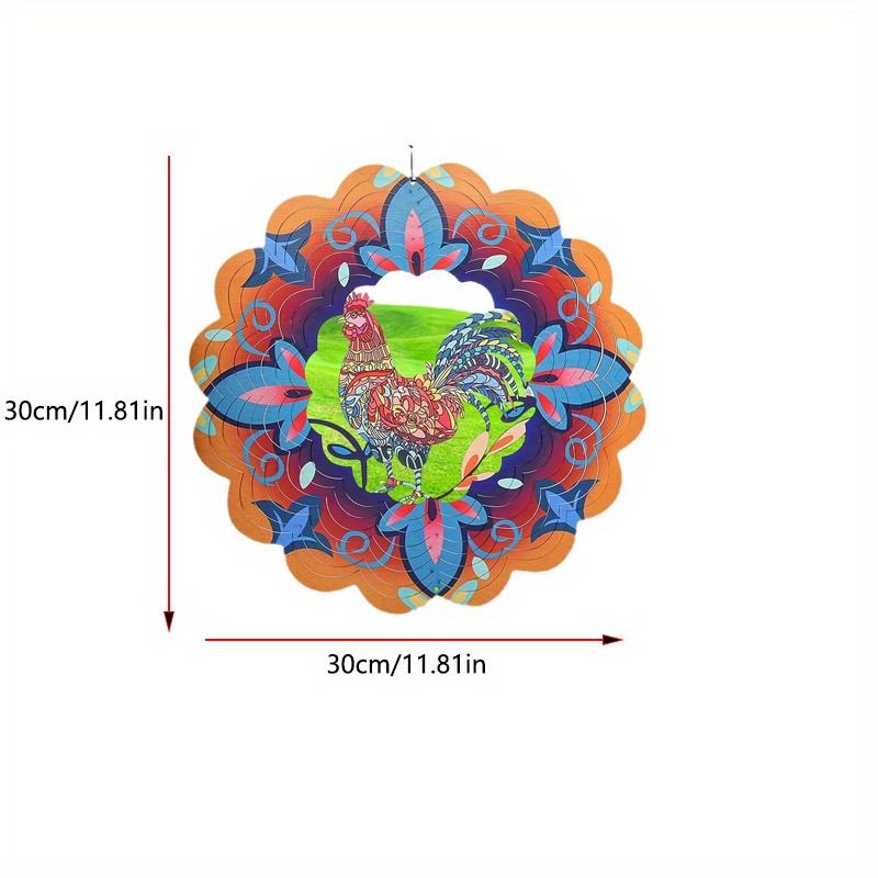 Wind Rotator 12 Inch 3D Stainless Steel Flower Rooster Design Metal Art Geometric Pattern Suspension Kinetic Energy Courtyard Garden Decoration