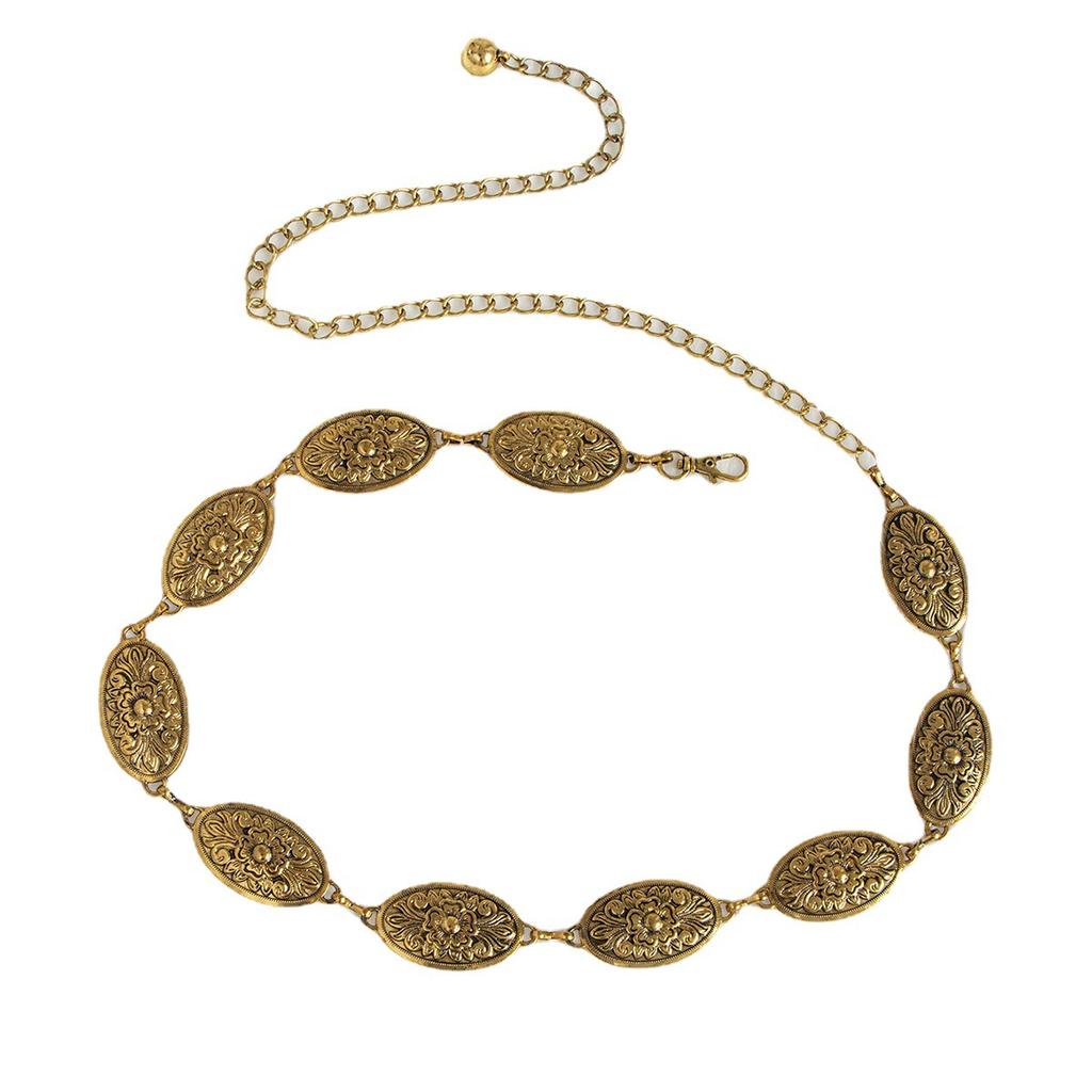 New Carved Retro Metal Women's Waist Chain Ancient Silver Bronze Western Style Embossed Alloy
