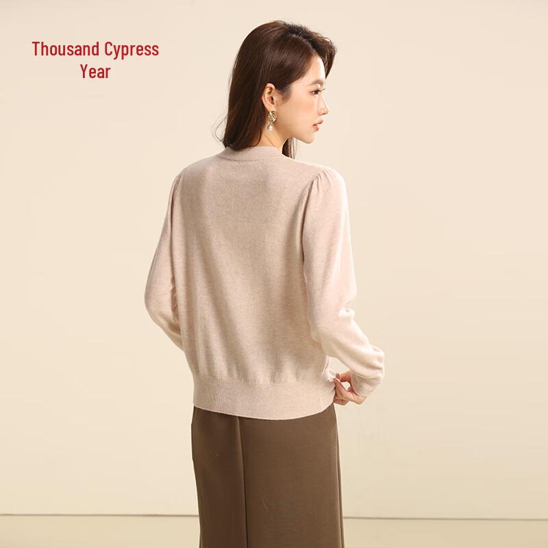 Qianbainian Women's Elegant V-Neck 100% Wool Knit Top
