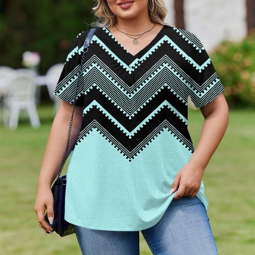 Women's Plus Size Fashionable Casual Loose-Fit Short Sleeve Elegant V Neck Blouse For Work