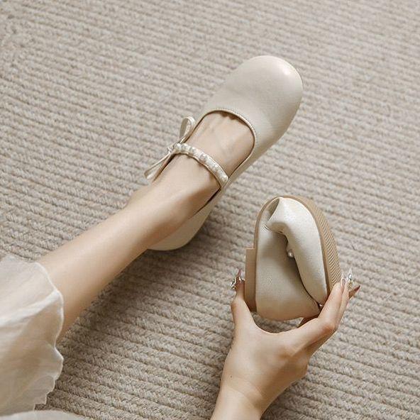 Summer bow pearl comfort  versatile fairy flat beanie shoes female chain single shoe style
