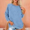 Women's Fashionable Solid Color Round Neck Long Sleeved Plush Warm Pullover Top