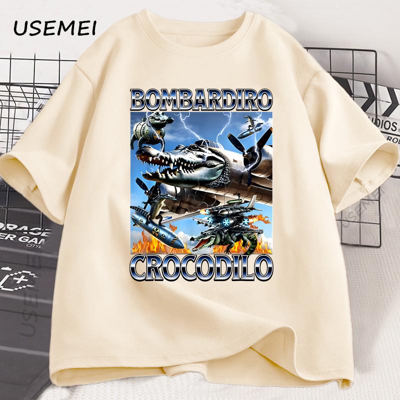 Bombardiro-Crocodilo Italian Brainrot Meme T-Shirt Humor Funny Graphic Tees Cotton Novelty Short Sleeve Tshirt Unisex Streetwear