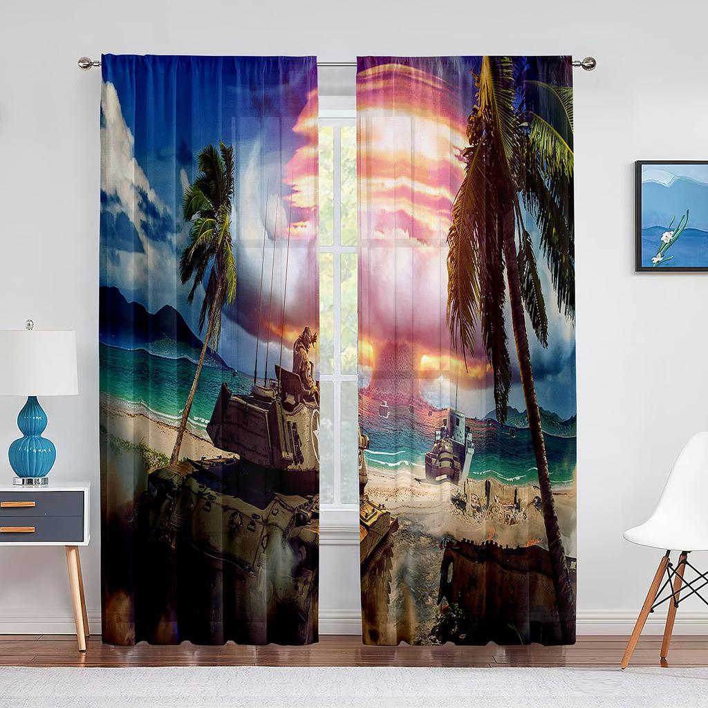 Tende Voile Tulle Carro Armato Blindato da Guerra Militare per Bambini Uomini Camera da Letto Tenda per Finestra Soggiorno Tende Trasparenti Drappeggi in Organza
