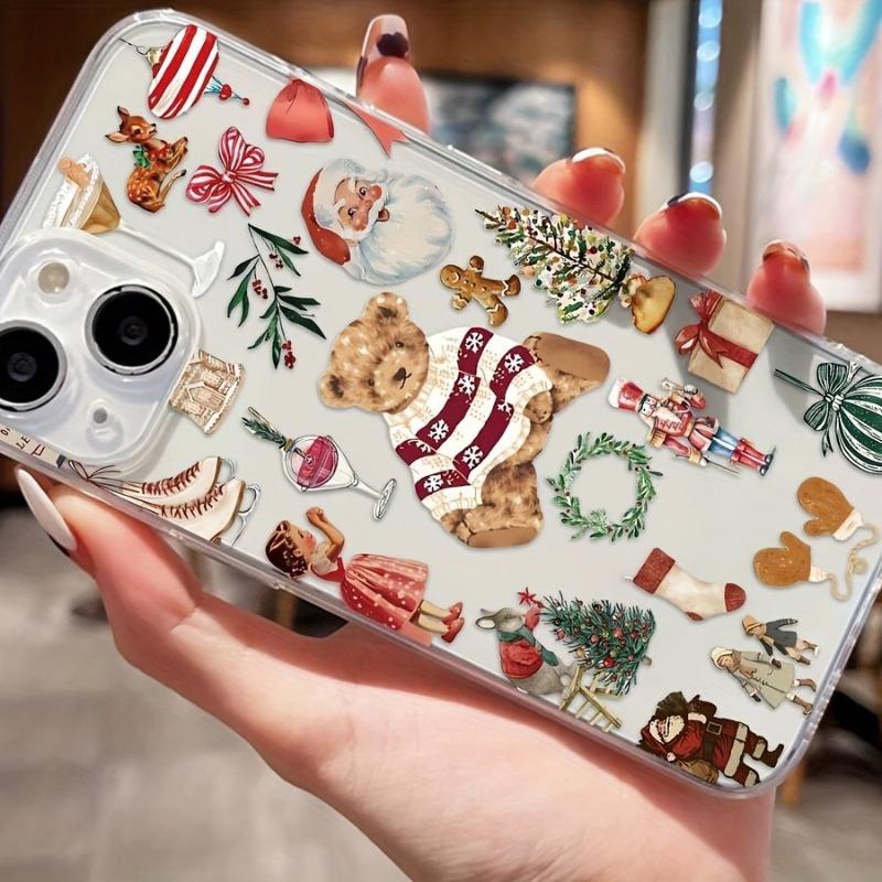 Christmas Bear Print Phone Case For iPhone 17 16 15 11 12 14 13 Pro Max Mini X XS XR 7 Plus SE 16E Shockproof Transparent Cover