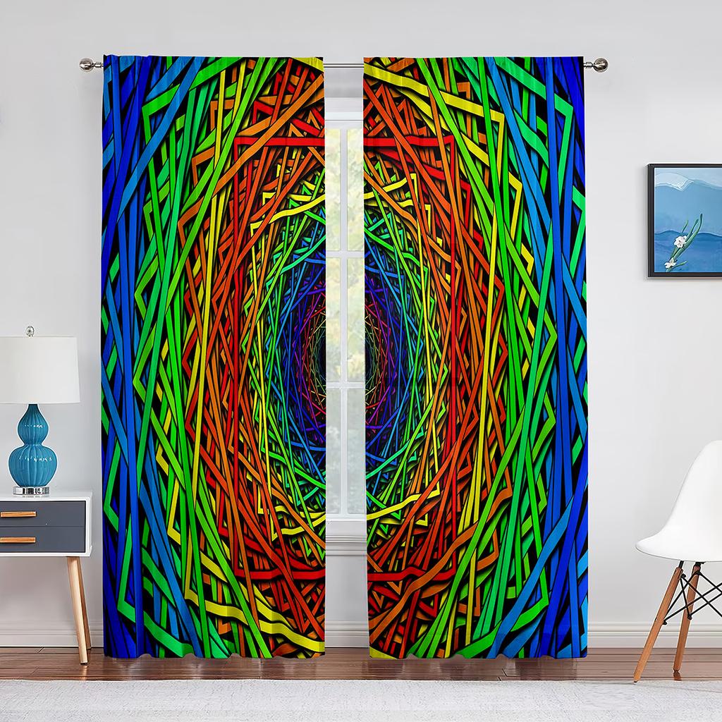 Psychedelic Multi Colour and Trippy Art Tulle Curtain for Living Room Bedroom Decor Sheer Curtains Room Kitchen Window Treatment