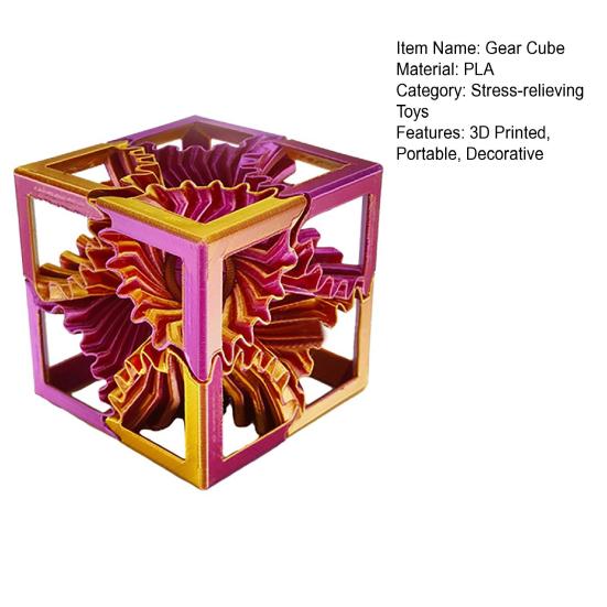 Cubo de Engranajes Impreso en 3D Alivio de Estrés Ansiedad Bloque Cuadrado de Engranajes Giratorios Portátil para Viaje Juguete Sensorial Cubo de Engranajes Giratorios