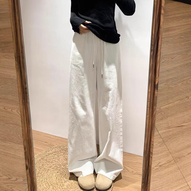 Women s Spring 2026 White Wide-Leg Cotton Linen Jeans - Loose, Flattering, Casual Pants XL белый