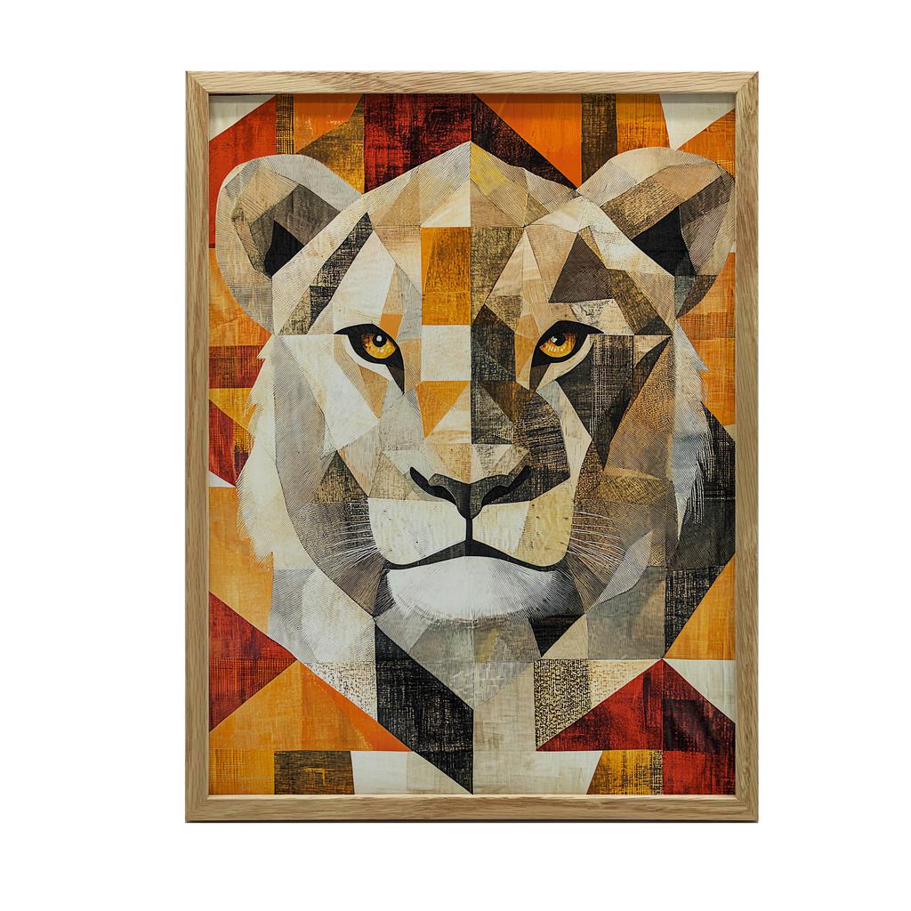 Plakat Lew W Geometrii Plakat Lew W Geometrii, 30X40 Cm, Rama Drewniana Biała, Papier Matowy 230 Gsm