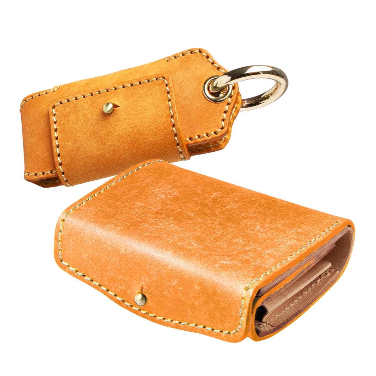 

Компактний потрійний чохол для смарт-ключа з натуральної італійської шкіри, набір з 2 штук, шкіряний гаманець з монетницею [Days Art] Чоловічий помаранчевий