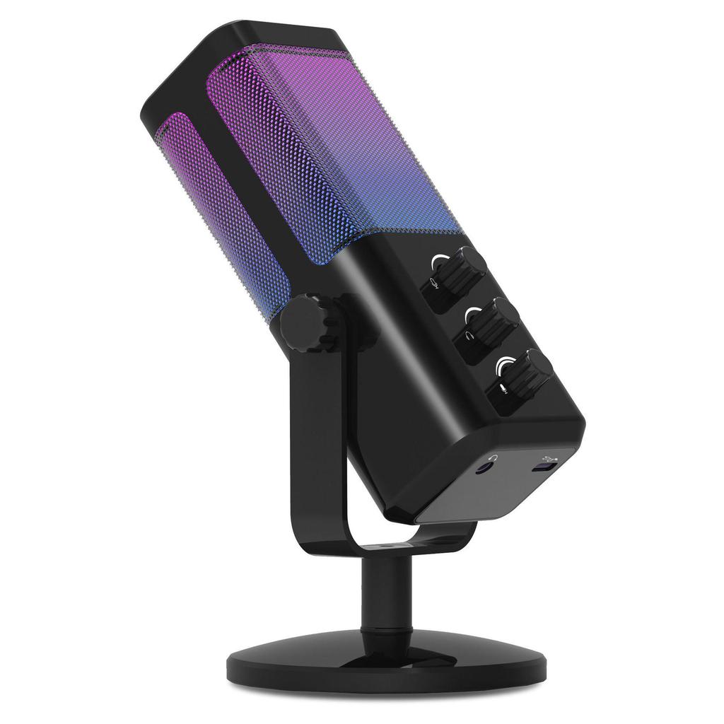 מיקרופון גיימינג RGB עם צ'אט קולי, הפחתת רעשים וכרטיס קול לסטרימינג