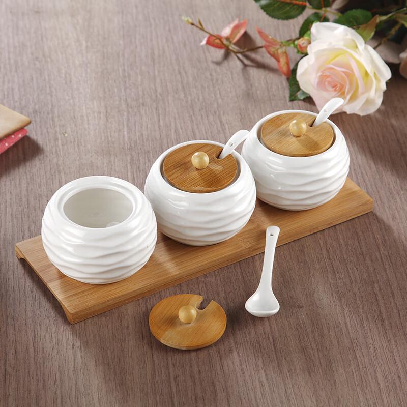 LISM Ceramic Wave Pattern Seasoning Jar Set