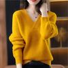 TIFICY Women's Fashion Casual Fall Winter Solid Color Print Long Sleeve V-Neck Sweaters