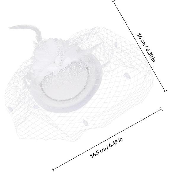 Lurrose Vintage White Plume Flower Pillbox Hat with Veil, Wedding Fascinator Headwear for Women, Cocktail Party and Special Occasion Accessory