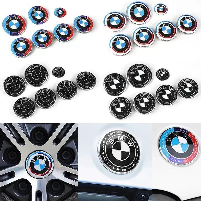 forBMW Car Badge Logo Set 7pcs Front Hood 82mm Rear 74mm Wheel Cover 68mm Steering Wheel Sticker 45mm - Auto Accessories for BMW gsrm90