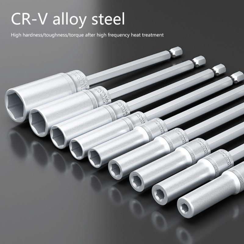 Extra Long Socket Wrench 4-14mm Hex Bit Socket Nut Driver for Screwdriver Easy Installation and Mechanical Repairs Tool