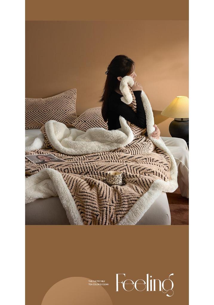 Luxury Warm Fleece Lambswool Double-sided Blanket for Home or Office