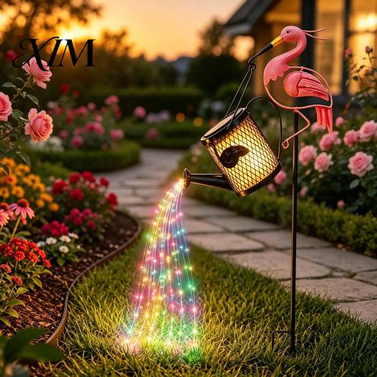 Garden Decorations for Home Solar Flamingo Watering Can Light, Powered LED Waterproof Eco Friendly Decor Pathway Light with Stake Patio Lawn