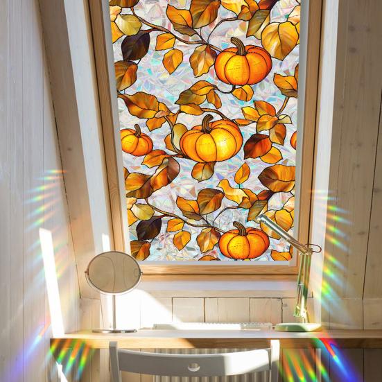 Regenbogen Fenster Sichtschutzfolie Halloween Selbstklebende Glasaufkleber Prisma Buntglas Statische Haftung Sonnenschutz Sichtschutzaufkleber für Wohnzimmer Schlafzimmer