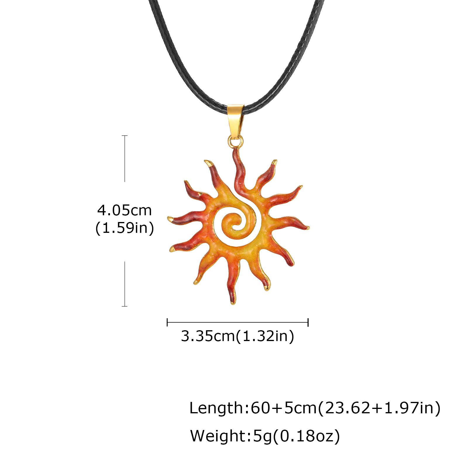 

Fashion Stainless Steel Spiral Sun Pendant Necklace for Men Women, Adjustable Wax Rope Chain Necklace, Trendy Waterproof Jewelry