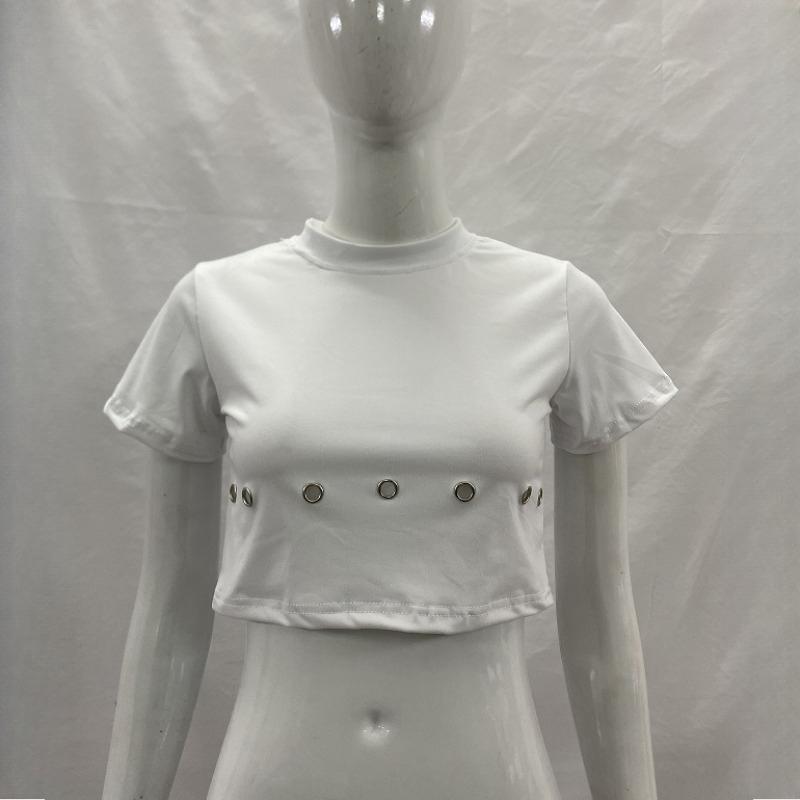 Spring and summer women's short round neck characteristic sexy exposed navel street T-shirt