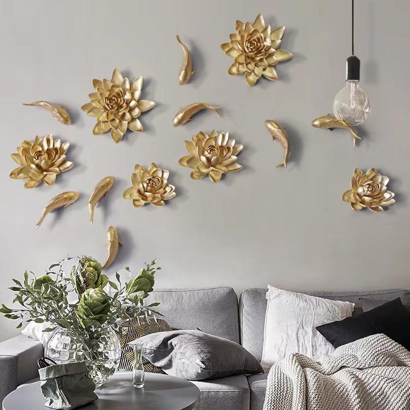Creative Flower Style Wall Resin Retro Living Room Goldfish Pendant Porch Wall Decoration Wall Decoration Home Decoration