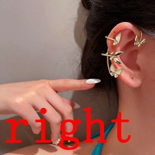 Stylish Fashionable Bohemian No Piercing Crystalline Rhinestone Leaf Ear Cuff Earrings Fake Piercing Clip For Women Earrings Jewelry BijouxTrendy Cuff