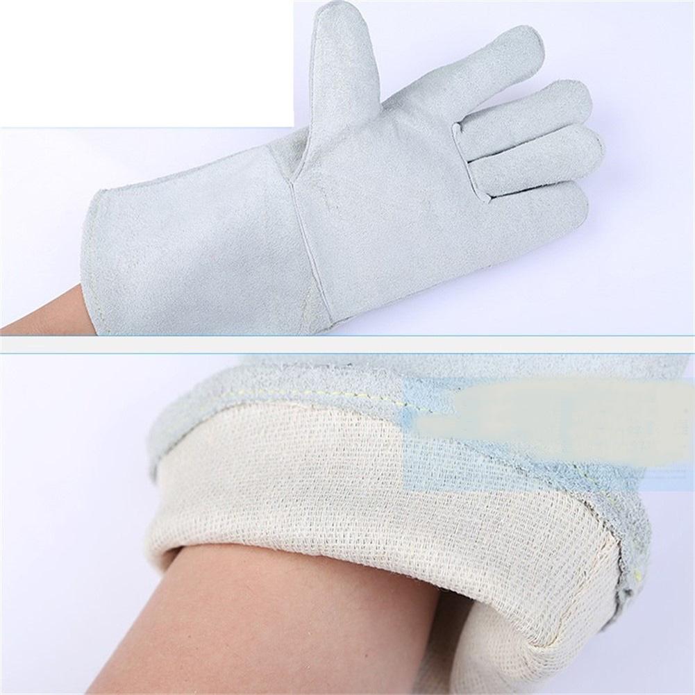 1Pair Welding Gloves Thick Breathable For Barbecue Welding Protection Gloves Cow Split Leather Cotton Cloth For Reduce Friction