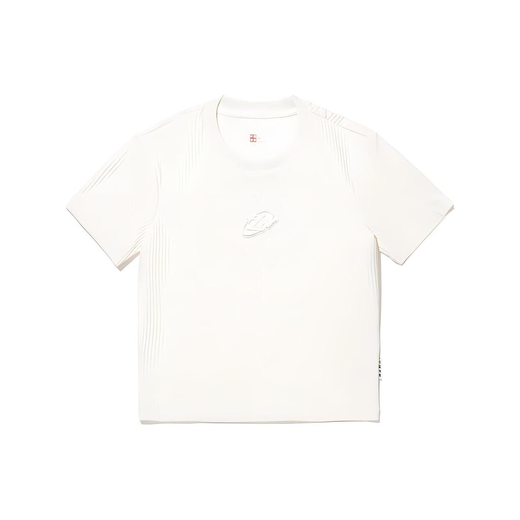 Li Ning Solid Color Round Neck Comfortable Versatile Short Sleeve T-Shirt Women Tops Off-White AHSU244-3