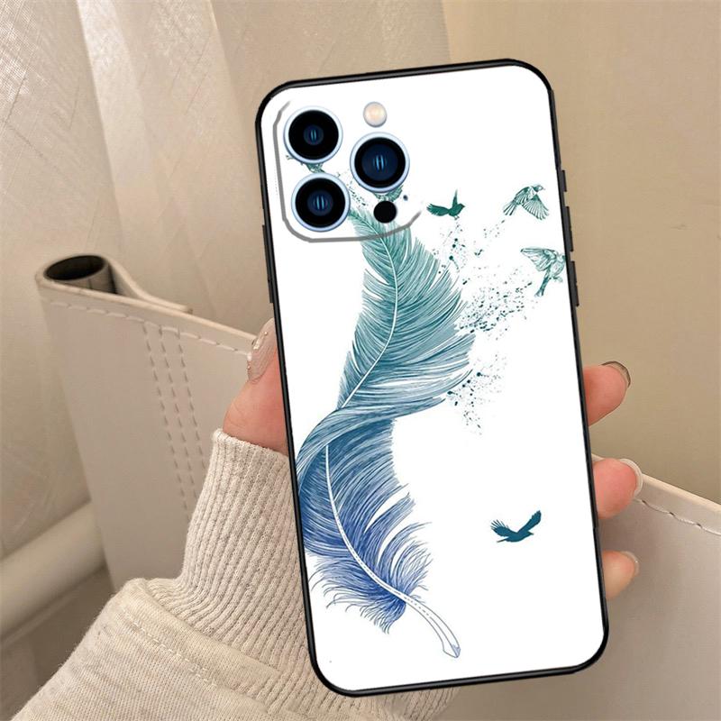 Feather Phone Case For iPhone 16 15 14 13 11 12 17 Pro Max mini 15 16 Plus 16e 17 Air Cover Coque
