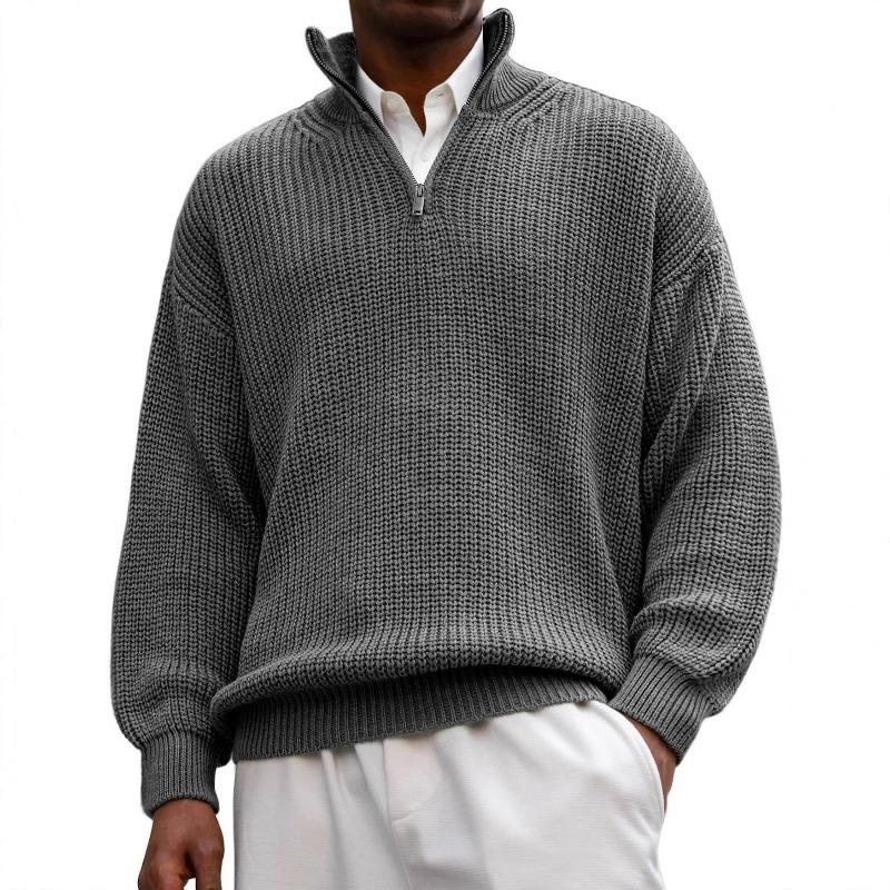 Men's Half Zip Knit Polo Sweater Stand Collar Long Sleeve Casual Pullover