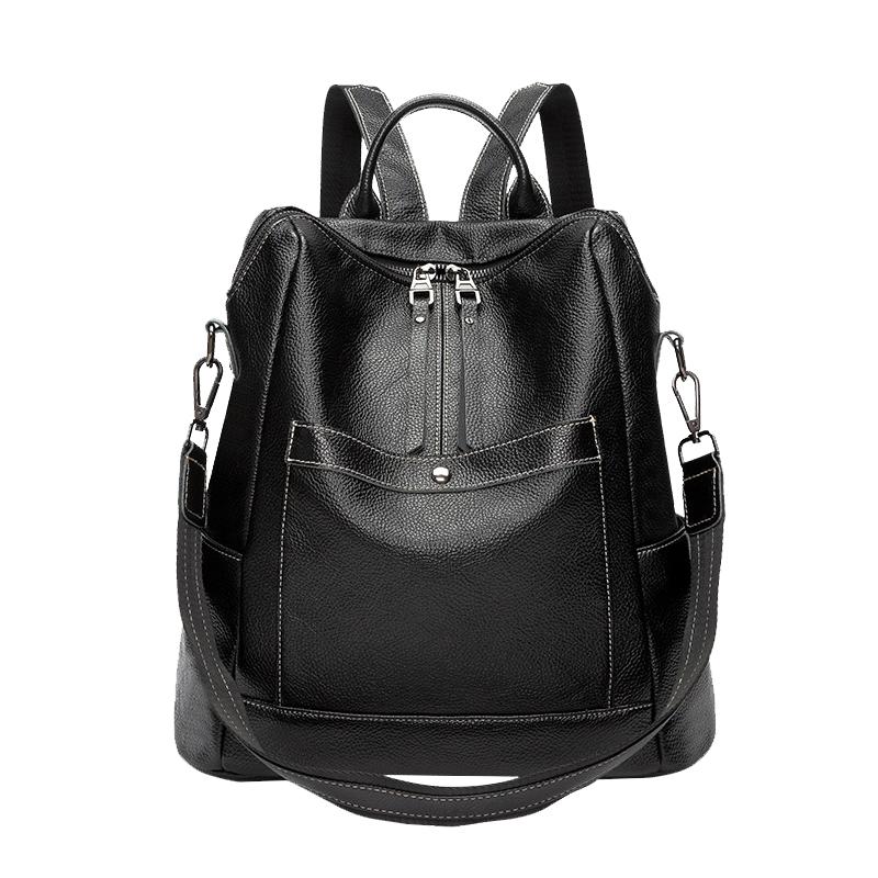 

Genuine Leather Women s Backpack Large Capacity Fashi Casual Shoulder Bag Soft High Quality Cowhide Foldable Girls Backpacks чёрный