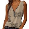 Women's  Fashion Summer New Print V-Neck Zipper Sleeveless Casual Tank Tops
