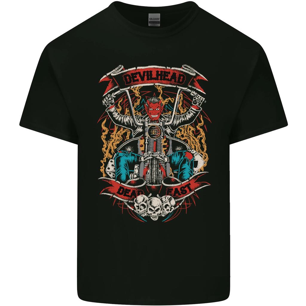 Devil Head Motorcycle Motorbike Biker TShirt 100 Cotton ONeck Short Sleeve Summer Casual Mens Tshirt Streetwear