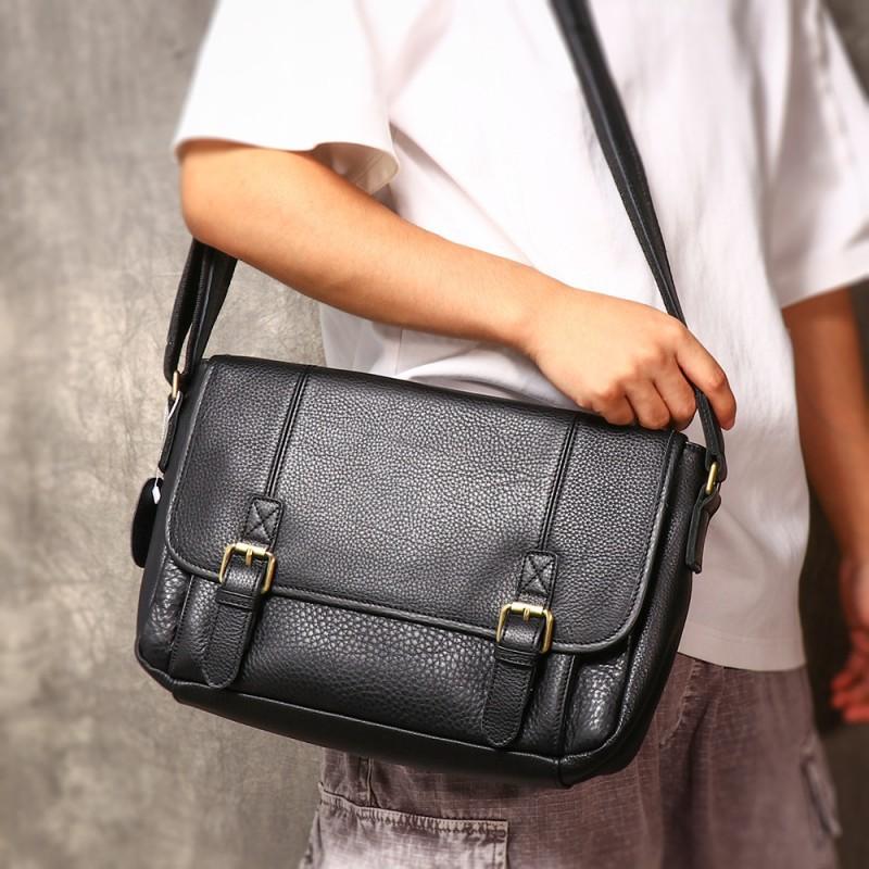 

New Genuine Leather Shoulder Bag Factory Direct Sales Top Layer Cowhide Crossbody With Large Capacity Personalized Versatile Mailman чёрный