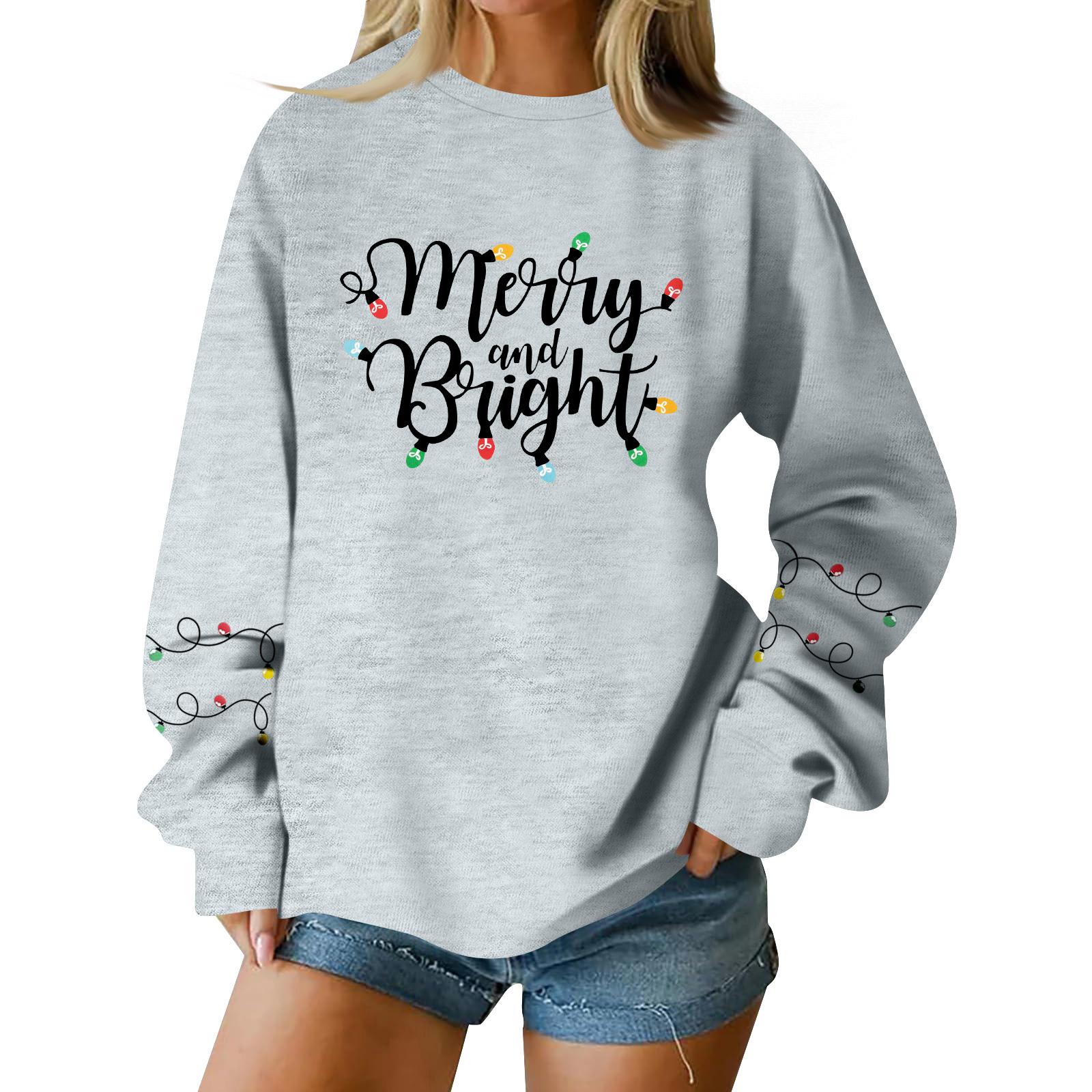 

Women Tops Women s Long Sleeve Sweatshirt Casual Crewneck Loose Fit Pollover Fleece Tops M