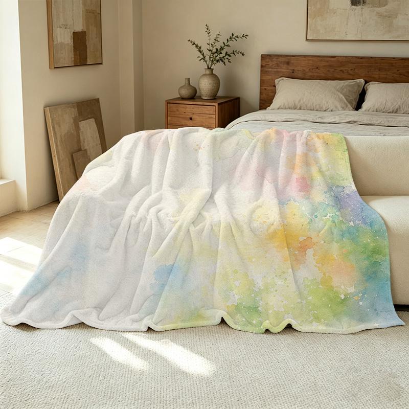 Cozy Soft Watercolor Flannel Throw Blanket – No Shedding, Skin-Friendly, Warm for Home TV Nights, Christmas & Halloween Use
