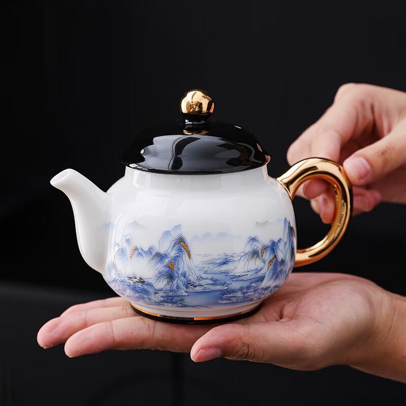 Tang Hui Jade Porcelain Mountains & Rivers Gilded Kung Fu Tea Set