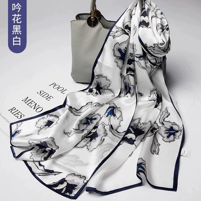 New 100% Natural Real Silk Scarf Women Luxury High Quality long  Fashion Neckerchief Lady Shawl Wraps Hijab Bandana Scarves