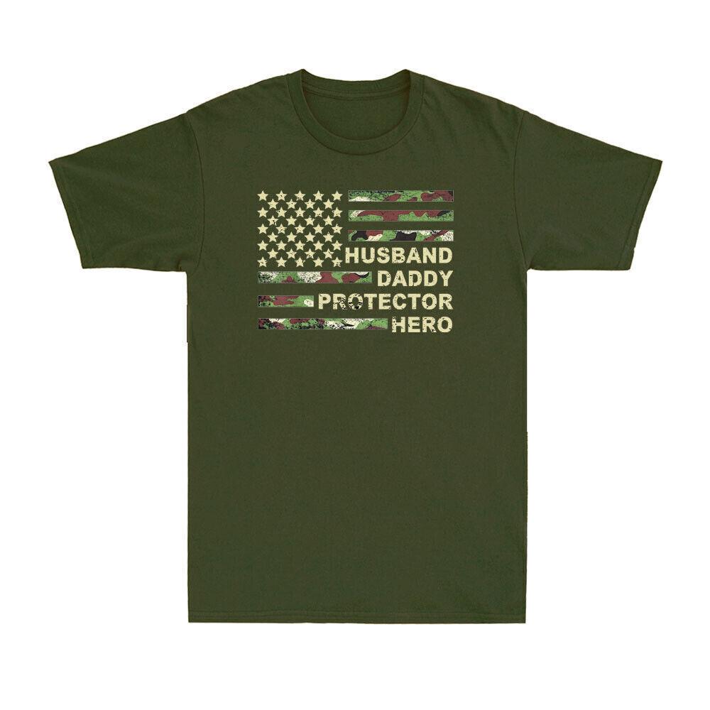 Husband Daddy Protector Hero Soldier Dad Patriotic American Flag Vintage T-Shirt S