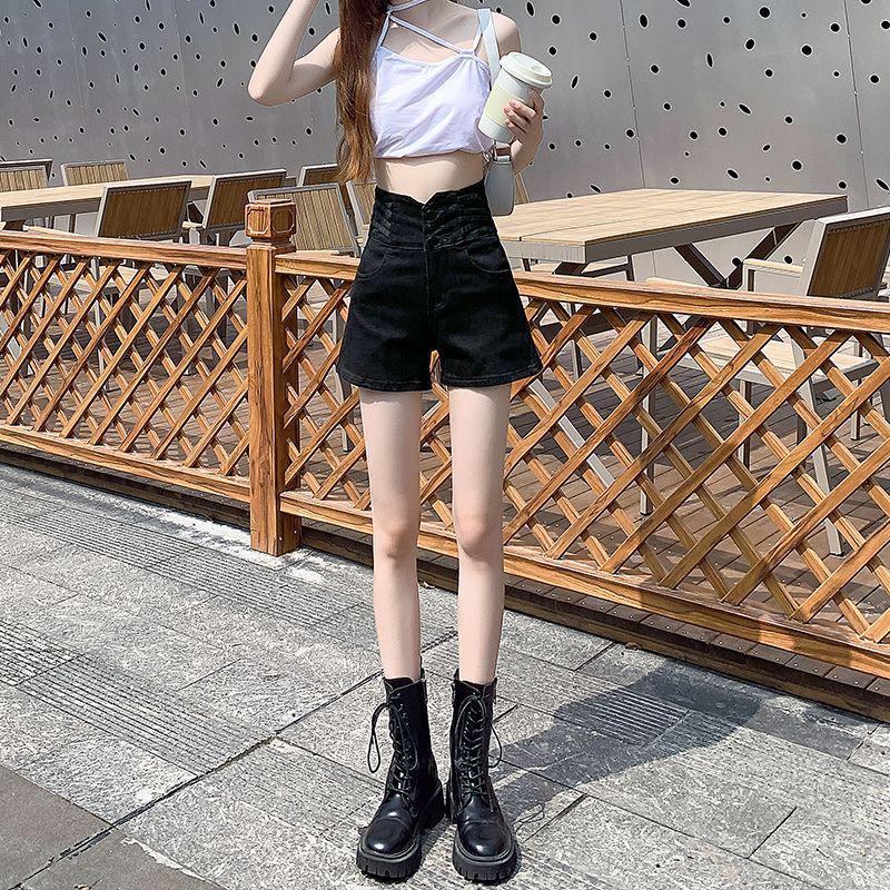 Women's Black High-Waist A-Line Denim Shorts - Spicy Girl Collection