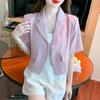 Spring Summer Office Lady New Solid Fashion Turn-down Collar Unique Short Sleeve Chiffon Cardigan Top All-match