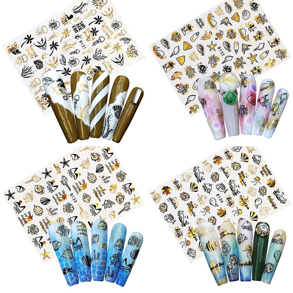 

Oceanic Series Flower Leaf Holographic Shiny Nail Stickers DIY Manicure 3D Laser Adhesive Decals