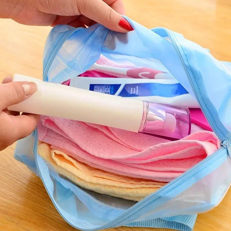 Bolsa de Armazenamento de Cosméticos Impermeável em PVC para Mulheres Floral Transparente Bolsa de Lavar Criativa para Saída de Casa Bolsa de Banho Comprimida