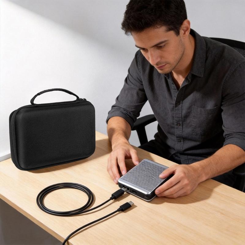 Bolsa de Viagem Portátil para Host de Mini Computador com Material EVA e Múltiplos Compartimentos de Armazenamento