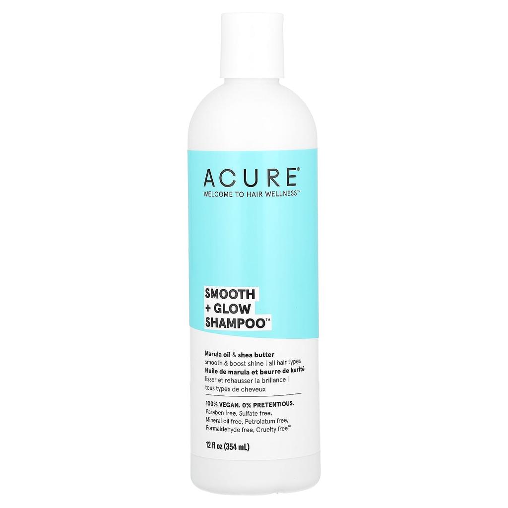 ACURE Smooth + Glow Shampoo, Suitable for All Hair Types, Marula Oil and Shea Butter, 12 Fl Oz (354 Ml)